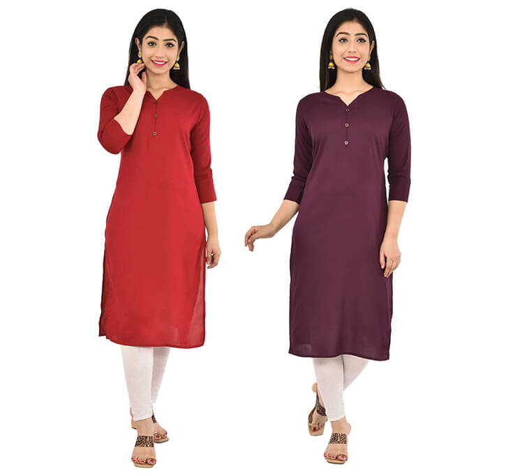 Buy Maroon & Wine V-Neck Kurti (Combo)
