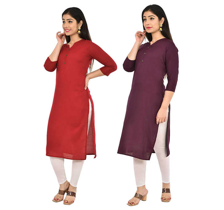 Buy Maroon & Wine V-Neck Kurti (Combo)
