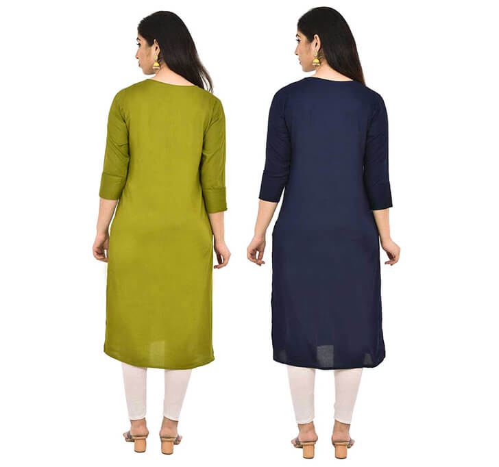 Buy Mehandi & Navy Blue V-Neck Kurti (Combo)
