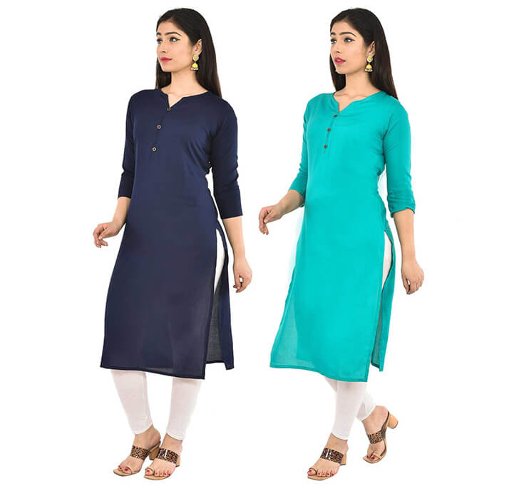 Buy Navy Blue & Sky Blue V-Neck Kurti (Combo)