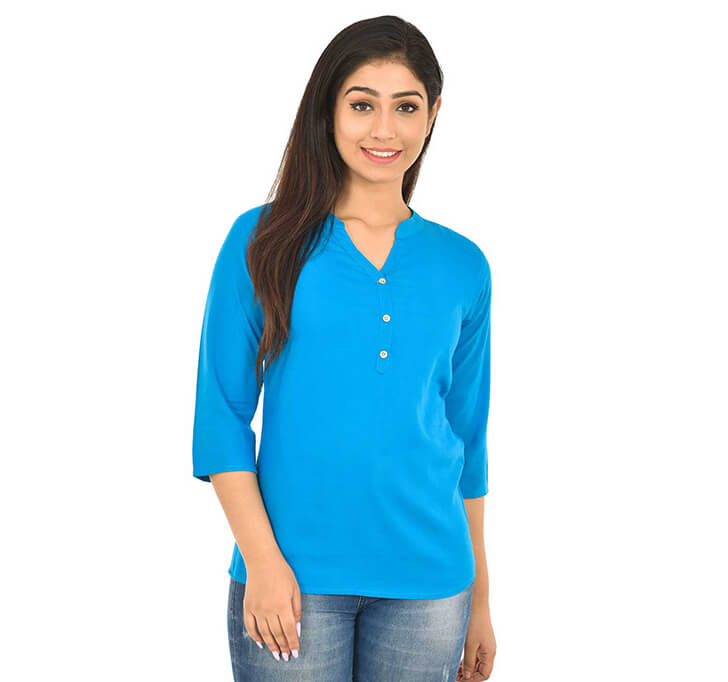 Buy V-Neck Dark Sky Blue Regular Top
