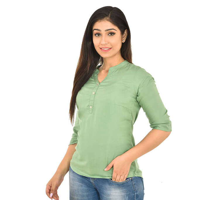 Buy V-Neck Light Green Regular Top