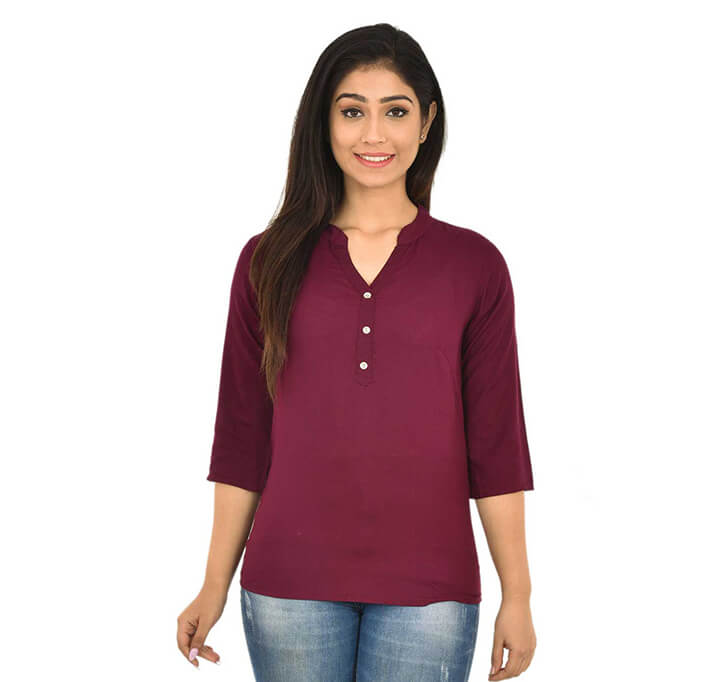 Buy V-Neck Maroon Regular Top