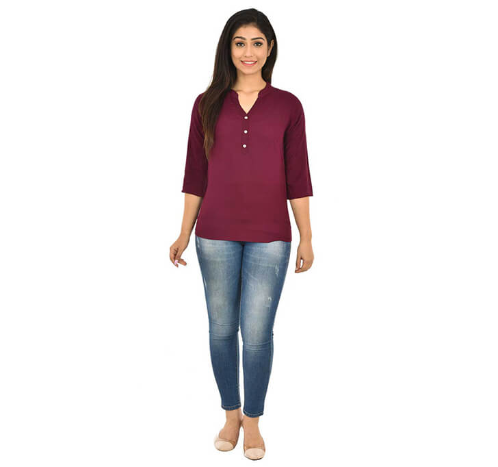 Buy V-Neck Maroon Regular Top