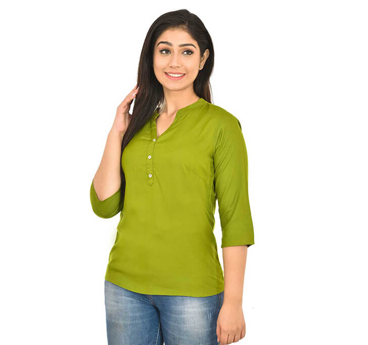 Buy V-Neck Mehandi Regular Top