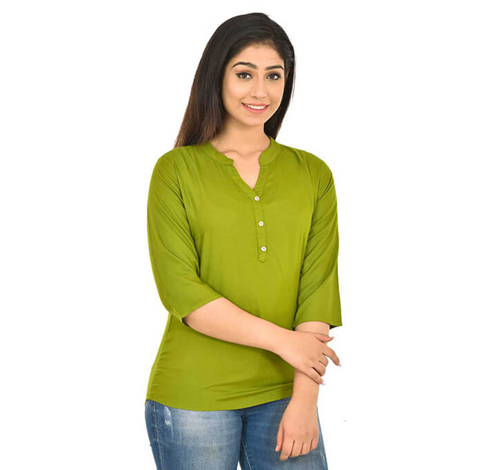 Buy V-Neck Mehandi Regular Top