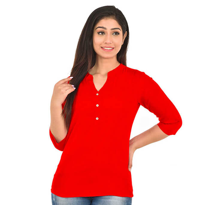 Buy V-Neck Red Regular Top