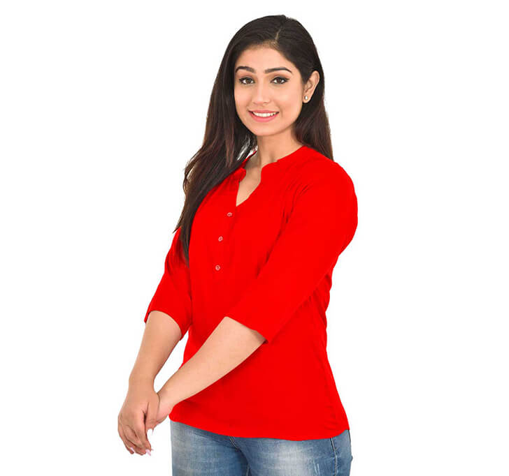 Buy V-Neck Red Regular Top