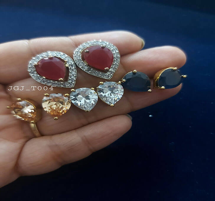 Buy Removable Diamond Drop Shape Diamond Studs With 4 Different Color Options In One