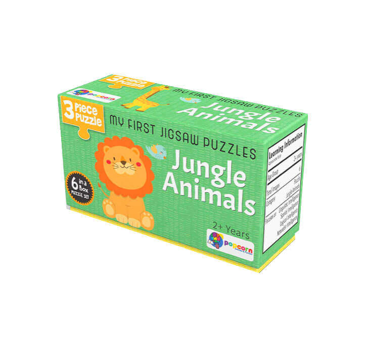 Buy Popcorn Games & Puzzles Jungle Animals (3 Piece Puzzles - 6 Puzzles In A Box & Flash Cards)