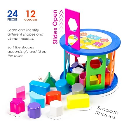 Buy Ratna's Shape Sorter Roller 2 In 1 Kids Activity Toys | 24 Pcs (12 Shapes In 12 Colors) Learning & Educational Toys For Toddlers (Multicolor)