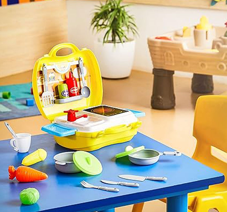 Buy Amazon Brand - Jam & Honey Kitchen Set For Kids | Pretend And Play Toy | Portable Suitcase With Realistic Cooking Toys | For Boys & Girls 2+ Years | Non-Toxic | 24 Pieces | Multicolour