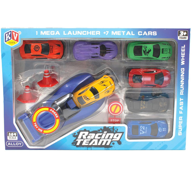 Buy Krafthooks Racing Team Mega Launcher Playset â€“ High-Speed Car Racing Set With 7 Die-Cast Metal Cars And A Powerful Super-Fast Launcher