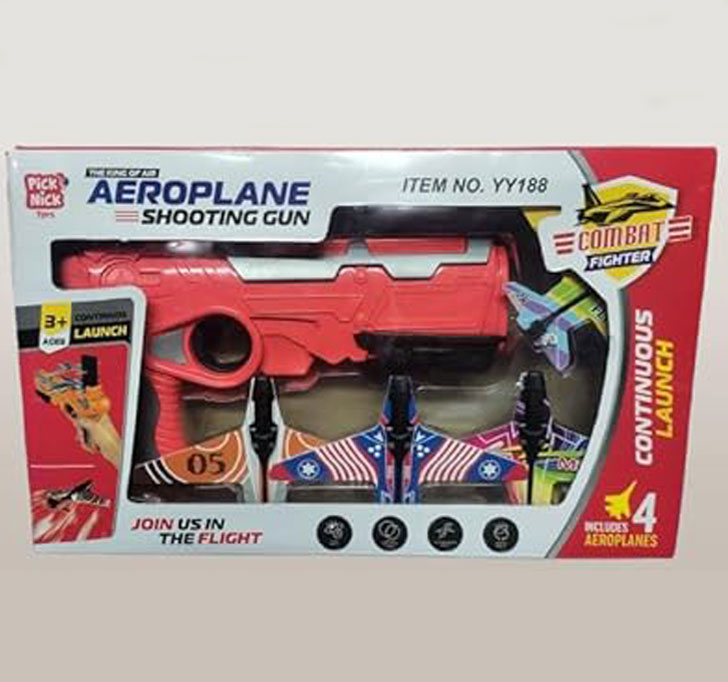 Buy Aeroplane Shooting Gun Toy For Kids | Combat Fighter | Multicolor | Combat Fighter Aeroplane Shooting Gun With 4 Planes, Ages 3+