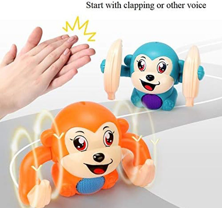 Buy SaleOn Monkey Toy Sensor On-Off Dancing Spinning Rolling Tumble Monkey Toys For Kids Banana Monkey With Light And Musical Battery Not Included, Multicolor