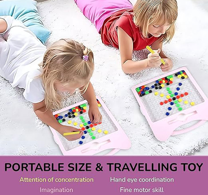 Buy RM Toys Dot Magpad Drawing Board Toy For Kids With 12 Double Sided Cards (5 Picture & 7 ABCD Cards), 50+ Colorful Magnetic Dots & 1 Stylus | Portable Doodle Magnetic Board - Multicolor