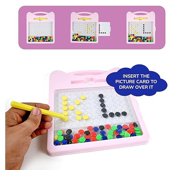 Buy RM Toys Dot Magpad Drawing Board Toy For Kids With 12 Double Sided Cards (5 Picture & 7 ABCD Cards), 50+ Colorful Magnetic Dots & 1 Stylus | Portable Doodle Magnetic Board - Multicolor