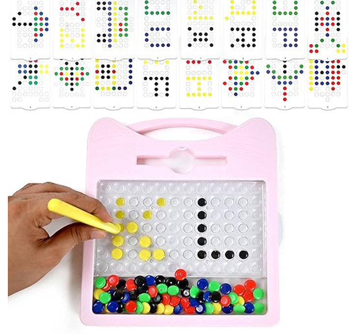 Buy RM Toys Dot Magpad Drawing Board Toy For Kids With 12 Double Sided Cards (5 Picture & 7 ABCD Cards), 50+ Colorful Magnetic Dots & 1 Stylus | Portable Doodle Magnetic Board - Multicolor
