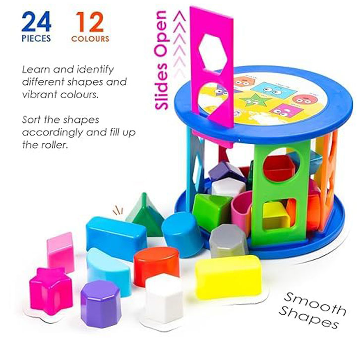 Buy Ratna's Shape Sorter Roller 2 In 1 Kids Activity Toys | 24 Pcs (12 Shapes In 12 Colors) Learning & Educational Toys For Toddlers (Multicolor)