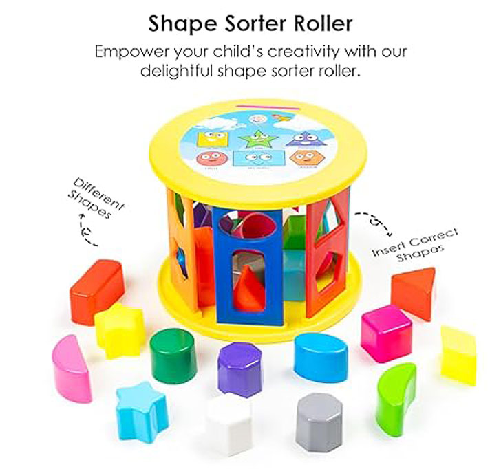 Buy Ratna's Shape Sorter Roller 2 In 1 Kids Activity Toys | 24 Pcs (12 Shapes In 12 Colors) Learning & Educational Toys For Toddlers (Multicolor)