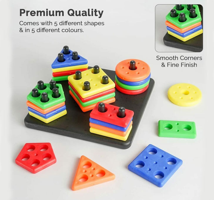 Buy Enorme Intellectual Learning Geometric Shape Stacker Matching Five Column Blocks Puzzle Shape Sorter Column Game Toy For Kids