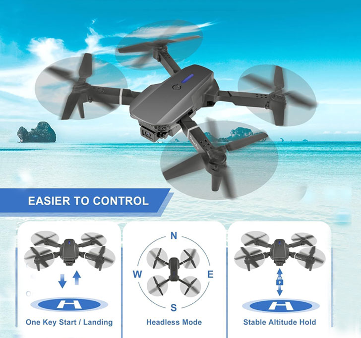 Buy Drone With 4k Camera Foldable 1080P HD Drone With FPV Live Video, Gestures Selfie, Altitude Hold, One Key Take Off/Landing, 3D Flips, Headless Mode, Aerial Photography RC Drone Multicolor.(E88SB3)