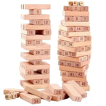 Buy PRIME DEALS Wooden Blocks 51 Pcs 4 Dice Building Blocks Game Challenging Wooden Tumbling Tower, Wooden Stacking Toys With Dices Board Educational Puzzle Game For Adults And Kids (Wooden)
