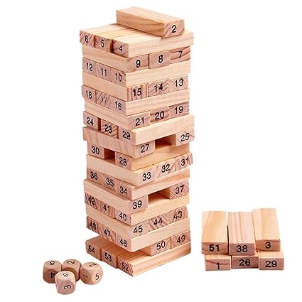 Buy PRIME DEALS Wooden Blocks 51 Pcs 4 Dice Building Blocks Game Challenging Wooden Tumbling Tower, Wooden Stacking Toys With Dices Board Educational Puzzle Game For Adults And Kids (Wooden)