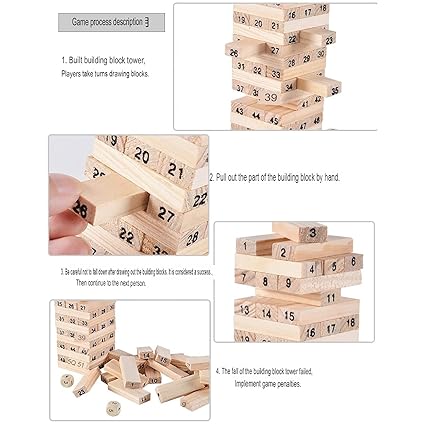 Buy PRIME DEALS Wooden Blocks 51 Pcs 4 Dice Building Blocks Game Challenging Wooden Tumbling Tower, Wooden Stacking Toys With Dices Board Educational Puzzle Game For Adults And Kids (Wooden)