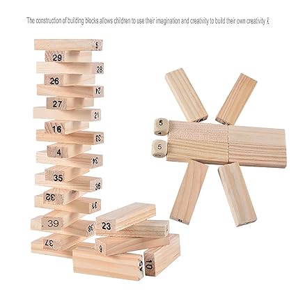 Buy PRIME DEALS Wooden Blocks 51 Pcs 4 Dice Building Blocks Game Challenging Wooden Tumbling Tower, Wooden Stacking Toys With Dices Board Educational Puzzle Game For Adults And Kids (Wooden)