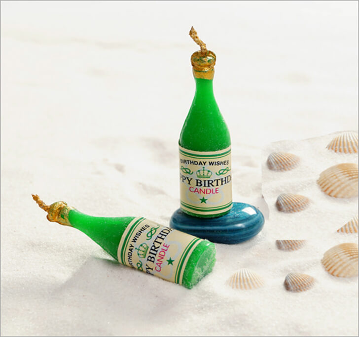 Buy Birthday Theme Candle, 6 PCS Green Colour Small Champagne Bottle Wax Candles Cake