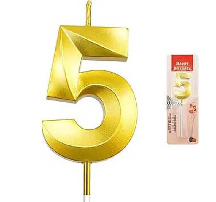 Buy 5 Number Golden Candle Cake Topper