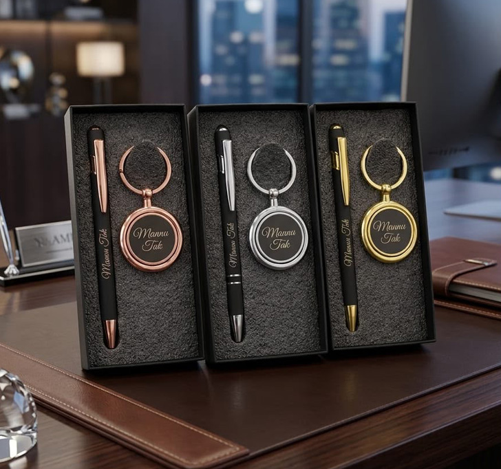 Buy 2 In 1 Keychain + Pen Combo Rotating Keychain Set