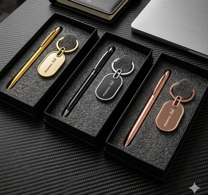Buy 2 In 1 Keychain + Pen Combo - Oval Keychain Set